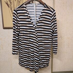 Black and White Striped V-Neck Top